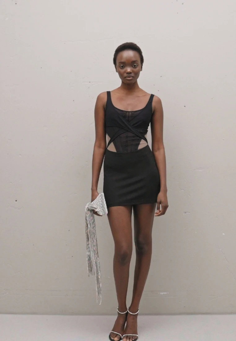 BONING OVERLAYER DETAIL MINI DRESS - Cocktailkleid/festliches Kleid - Black 2 BONING OVERLAYER DETAIL MINI DRESS - Cocktailkleid/festliches Kleid - Black – Bild 2