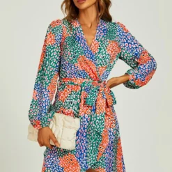 PRINT LONG SLEEVE WRAP MINI - Cocktailkleid/festliches Kleid - Blue -Günstiges Fem Glanz Geschäft 0929795dad34453b884aacb9f75e99fd