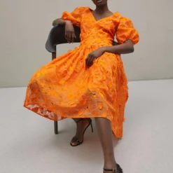 Erdem WAISTED PUFF SLEEVE V-NECK DRESS - Cocktailkleid/festliches Kleid - Clementine