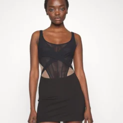 BONING OVERLAYER DETAIL MINI DRESS - Cocktailkleid/festliches Kleid - Black