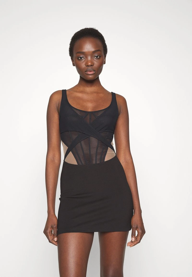 BONING OVERLAYER DETAIL MINI DRESS - Cocktailkleid/festliches Kleid - Black 1 BONING OVERLAYER DETAIL MINI DRESS - Cocktailkleid/festliches Kleid - Black