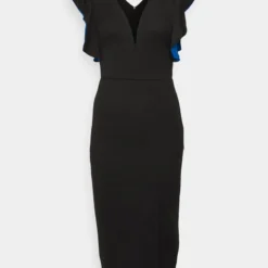 V NECK RUFFLE SLEEVE MIDI DRESS - Cocktailkleid/festliches Kleid - Black/royal Blue -Günstiges Fem Glanz Geschäft 20d13f3316e147b892101abbc14f6e8c