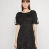 DKNY PUFF FIT FLARE - Cocktailkleid/festliches Kleid - Black/gold