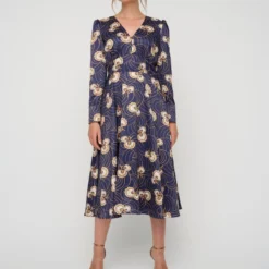 KLEO MIT BLUMENPRINT UND V AUSS - Cocktailkleid/festliches Kleid - Blau