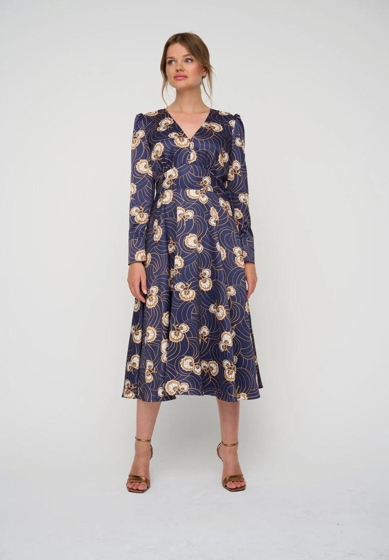 KLEO MIT BLUMENPRINT UND V AUSS - Cocktailkleid/festliches Kleid - Blau 1 KLEO MIT BLUMENPRINT UND V AUSS - Cocktailkleid/festliches Kleid - Blau