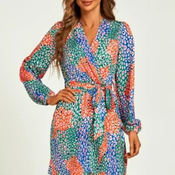 PRINT LONG SLEEVE WRAP MINI - Cocktailkleid/festliches Kleid - Blue