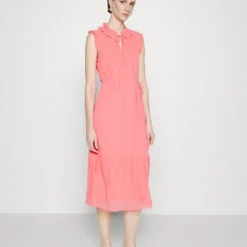 DKNY RUFFLED TIE NECK MIDI - Cocktailkleid/festliches Kleid - Sankist Coral