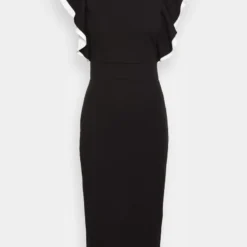 Wal G KELLY RUFFLE SLEEVE MIDI DRESS - Cocktailkleid/festliches Kleid - Black/white -Günstiges Fem Glanz Geschäft 48c03449f33b4478aaae43a60d55e688