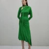 Victoria Beckham SLASH NECK RUCHED MIDI DRESS - Cocktailkleid/festliches Kleid - Dark Green