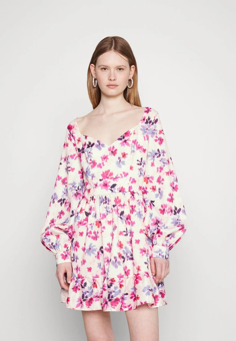 In The Style PERRIE SIAN FLORAL PRINT RUFFLE DETAIL MINI DRESS WITH LACE BACK - Cocktailkleid/festliches Kleid - Pink 1 In The Style PERRIE SIAN FLORAL PRINT RUFFLE DETAIL MINI DRESS WITH LACE BACK - Cocktailkleid/festliches Kleid - Pink