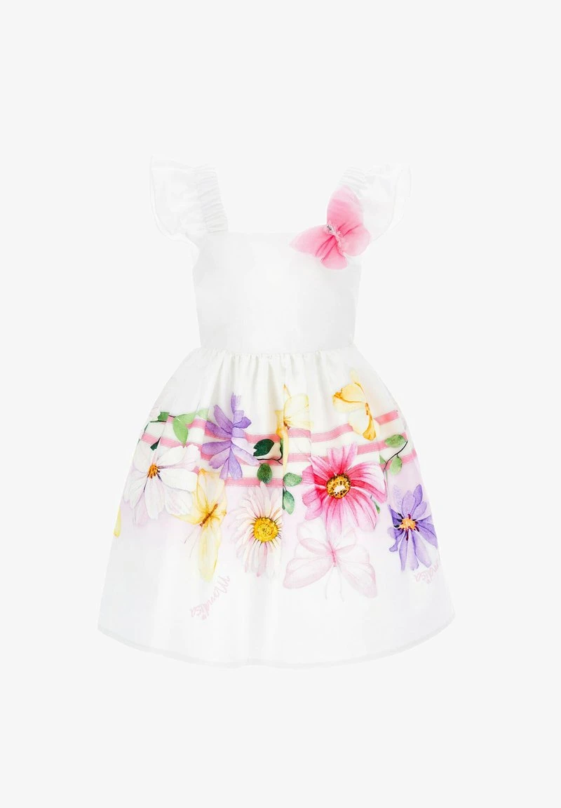 Monnalisa ABITO C/SCOLLO A FIOCCO D POPELINE FLOREALE A SPECC - Cocktailkleid/festliches Kleid - Bianco 1 Monnalisa ABITO C/SCOLLO A FIOCCO D POPELINE FLOREALE A SPECC - Cocktailkleid/festliches Kleid - Bianco