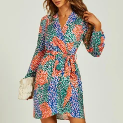 PRINT LONG SLEEVE WRAP MINI - Cocktailkleid/festliches Kleid - Blue -Günstiges Fem Glanz Geschäft 63887692ea7f49d2a9ccfdc63584cfb1