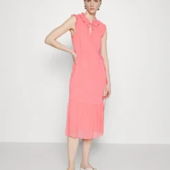 DKNY RUFFLED TIE NECK MIDI - Cocktailkleid/festliches Kleid - Sankist Coral -Günstiges Fem Glanz Geschäft 7159b0a4a06e483d8397333b0bf46dbd