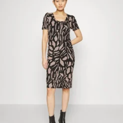 DKNY PRNTD HACCI MIDI DRESS - Cocktailkleid/festliches Kleid - Black/cafe