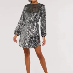 Apricot SEQUIN WAIST - Cocktailkleid/festliches Kleid - Light Grey