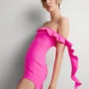 RUFFLE TOP& SIDE DETAIL ARCH LEG CUTOUT MINI DRESS - Cocktailkleid/festliches Kleid - Neon Pink