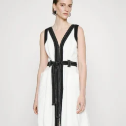 DKNY S/L COLORBLOCKED FIT FLARE W/ ZIPPER - Cocktailkleid/festliches Kleid - Ivory/black