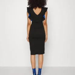 V NECK RUFFLE SLEEVE MIDI DRESS - Cocktailkleid/festliches Kleid - Black/royal Blue -Günstiges Fem Glanz Geschäft b542676693d347fcb38c68ef59a03de1