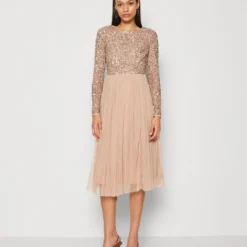 LONG SLEEVE DELICATE MIDI DRESS - Cocktailkleid/festliches Kleid - Taupe Blush