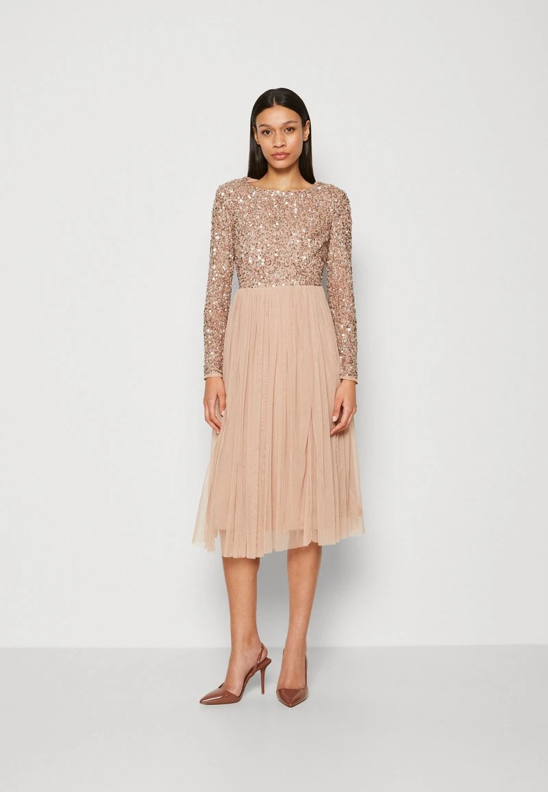 LONG SLEEVE DELICATE MIDI DRESS - Cocktailkleid/festliches Kleid - Taupe Blush 1 LONG SLEEVE DELICATE MIDI DRESS - Cocktailkleid/festliches Kleid - Taupe Blush