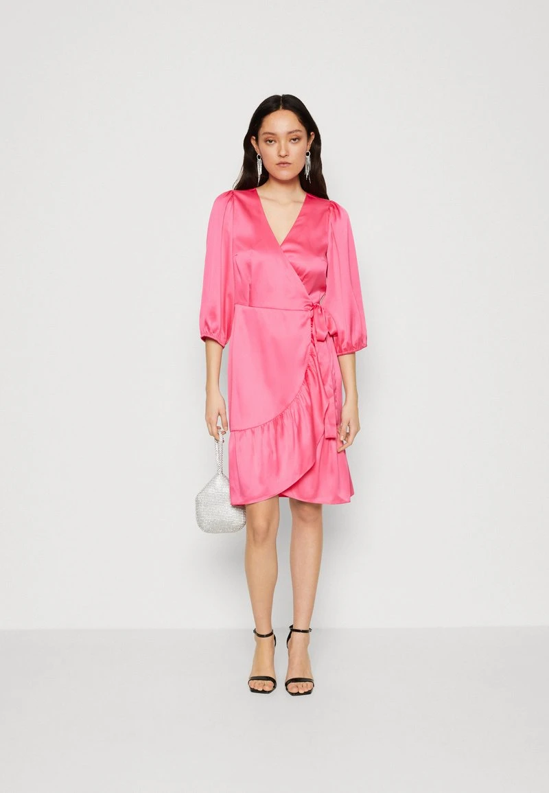 Vila VIKARI V NECK WRAP SHORT DRESS - Cocktailkleid/festliches Kleid - Fandango Pink/flame Scarlet 2 Vila VIKARI V NECK WRAP SHORT DRESS - Cocktailkleid/festliches Kleid - Fandango Pink/flame Scarlet – Bild 2