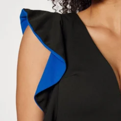 V NECK RUFFLE SLEEVE MIDI DRESS - Cocktailkleid/festliches Kleid - Black/royal Blue -Günstiges Fem Glanz Geschäft cbfe06711483457cb4a8de4b9ceaba20