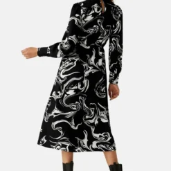 Marks & Spencer MARBLE PRINT ROUND NECK MIDI COLUMN - Cocktailkleid/festliches Kleid - Black Mix -Günstiges Fem Glanz Geschäft e1453601ab7c42938d1ed1b40798d74f