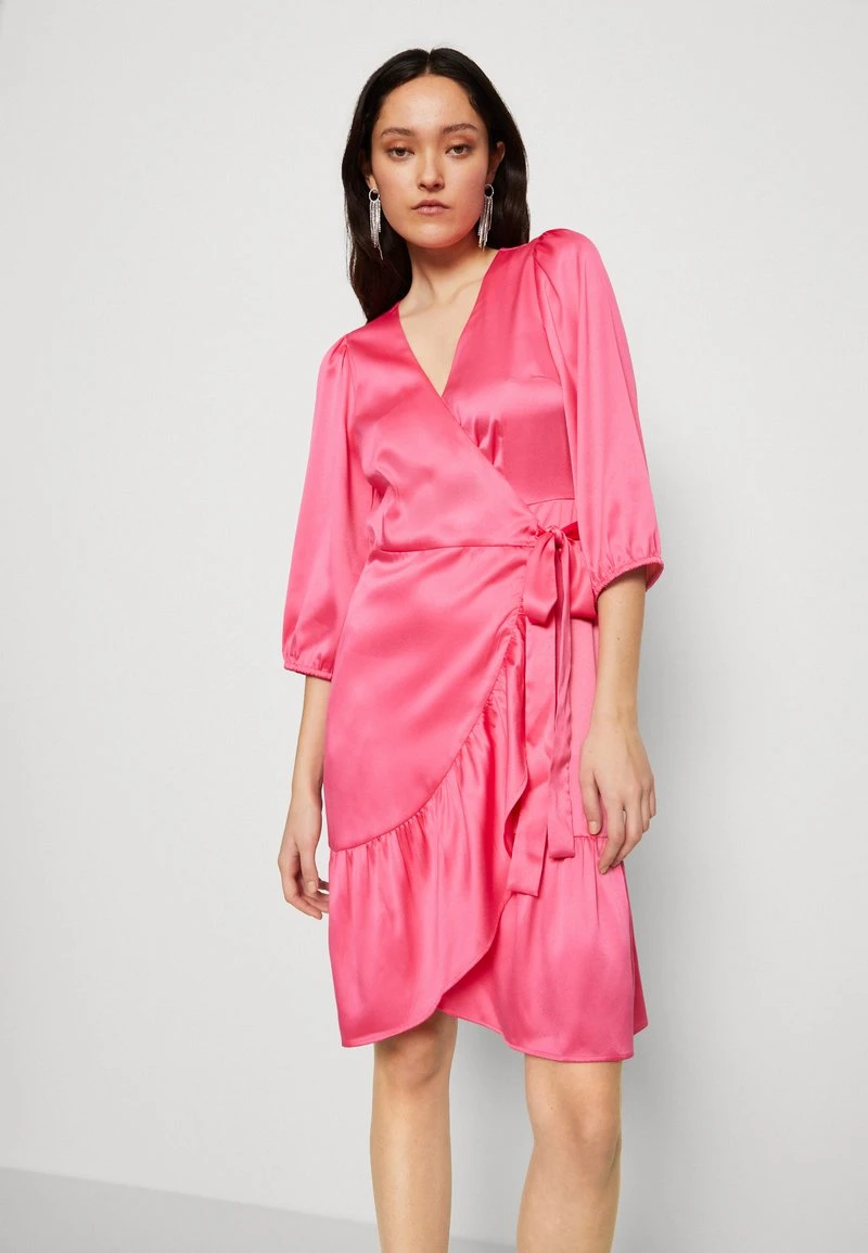 Vila VIKARI V NECK WRAP SHORT DRESS - Cocktailkleid/festliches Kleid - Fandango Pink/flame Scarlet 4 Vila VIKARI V NECK WRAP SHORT DRESS - Cocktailkleid/festliches Kleid - Fandango Pink/flame Scarlet – Bild 4