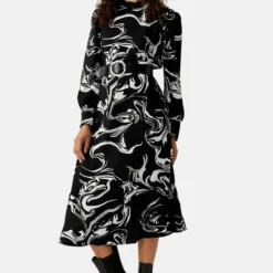 Marks & Spencer MARBLE PRINT ROUND NECK MIDI COLUMN - Cocktailkleid/festliches Kleid - Black Mix