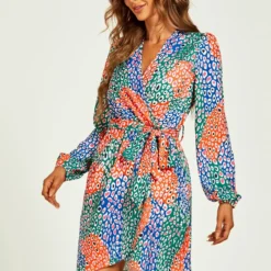 PRINT LONG SLEEVE WRAP MINI - Cocktailkleid/festliches Kleid - Blue -Günstiges Fem Glanz Geschäft ebe751132f61484dac762be6e6038ae8